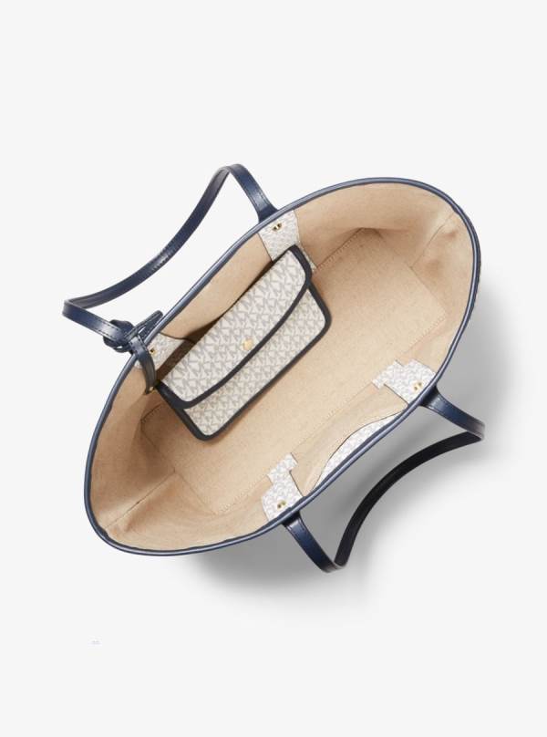 Damske Prenosná Taška Michael Kors Eva Large Logo Stripe Biele Námornícka Modrá - Kabelky Michael Kors Nejlevnejsi | OCBZY-5407